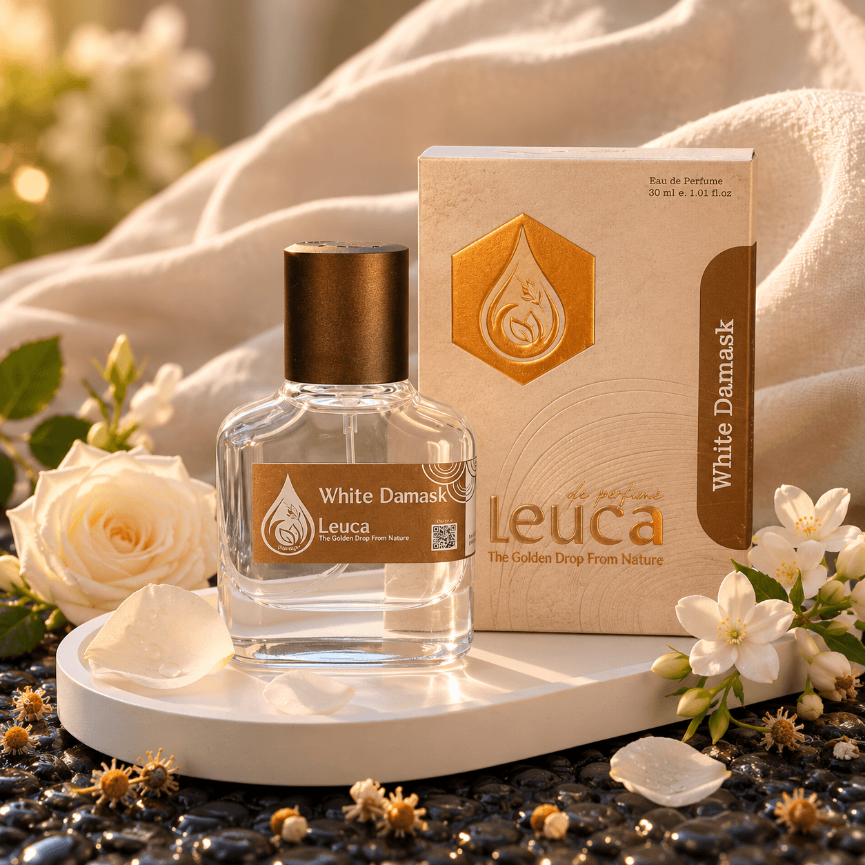 Botol dan kemasan parfum Leuca White Damask
